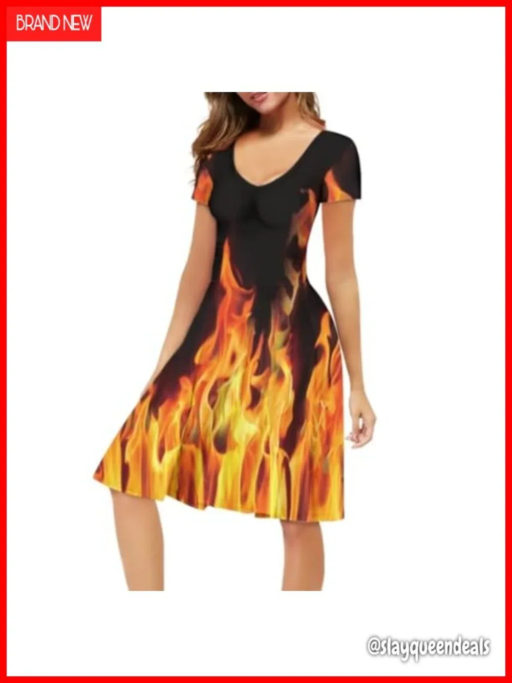 V-Neck Short Sleeve Midi Dress A-Line Casual Summer Beach Tunic